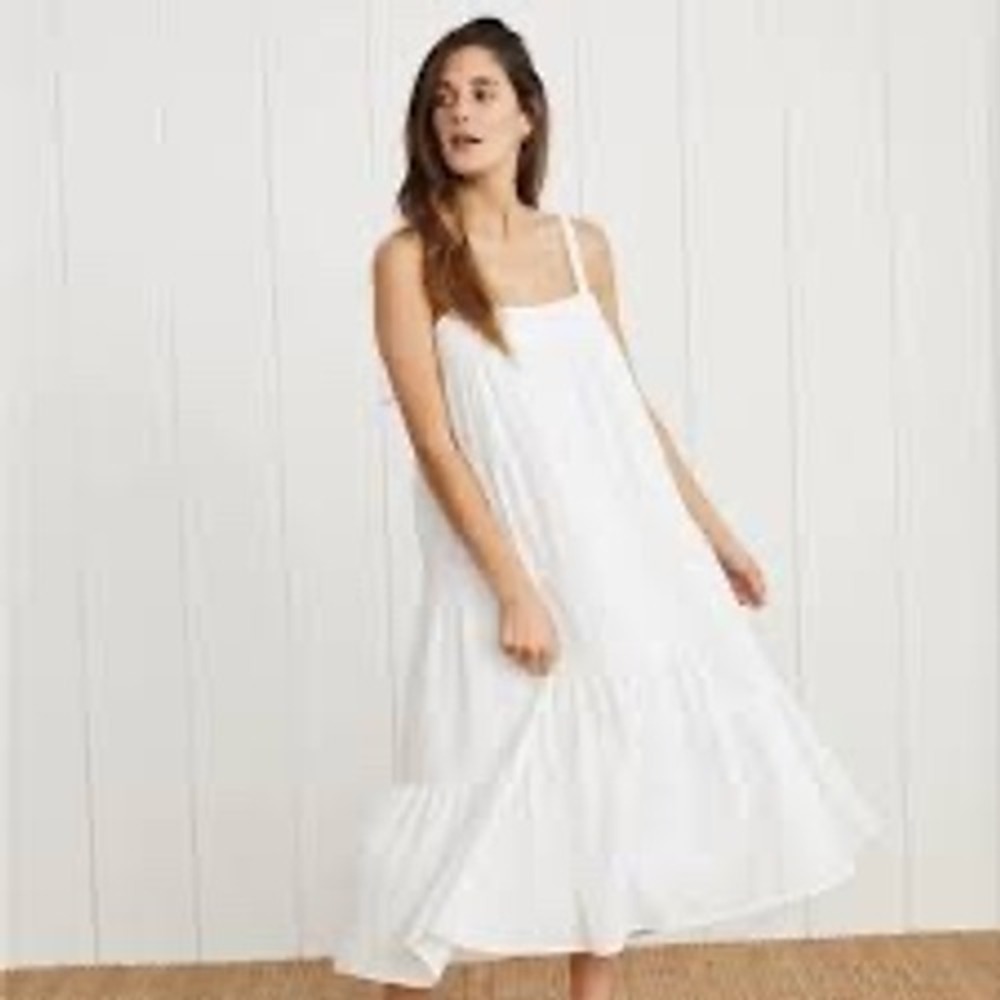 Jenni Kayne White Tiered Cotton Linen Midi Dress Small EUC - Picture 1 of 7